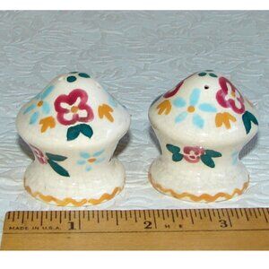 Vtg California Pottery Mini Mushroom Salt & Pepper SHAKERS Hippie Flower Power